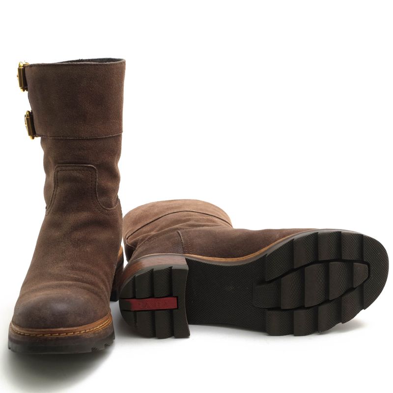 Prada Engineer Boots Shoes Women Suede Leather Dark Brown 3 U5360 — view 7