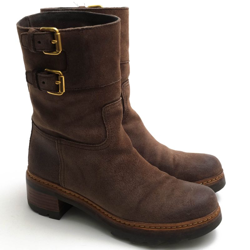 Prada Engineer Boots Shoes Women Suede Leather Dark Brown 3 U5360 — view 2