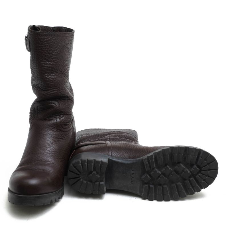 Prada Engineer Boots Shoes Women Leather Dark Brown 3 U5785 Daino — view 6