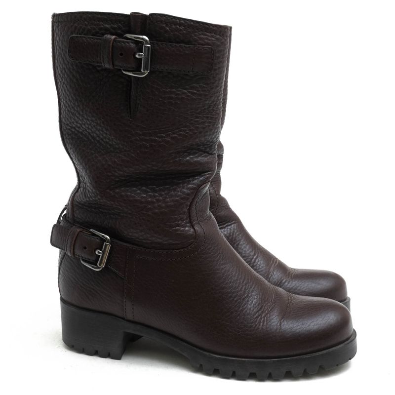 Prada Engineer Boots Shoes Women Leather Dark Brown 3 U5785 Daino — view 2