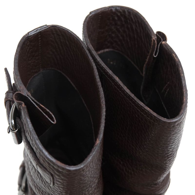 Prada Engineer Boots Shoes Women Leather Dark Brown 3 U5785 Daino — view 5