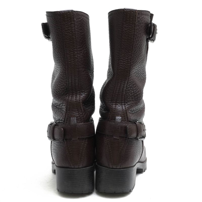 Prada Engineer Boots Shoes Women Leather Dark Brown 3 U5785 Daino — view 4