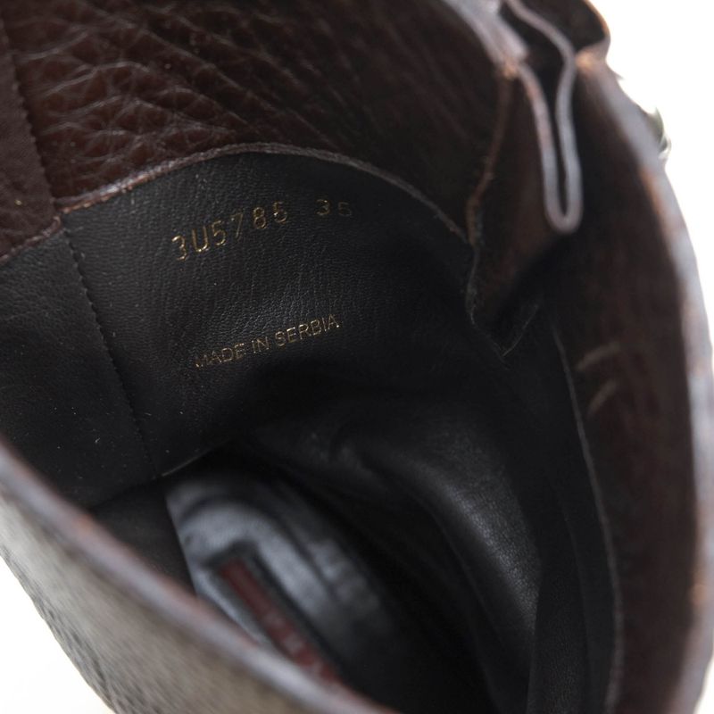 Prada Engineer Boots Shoes Women Leather Dark Brown 3 U5785 Daino — view 7