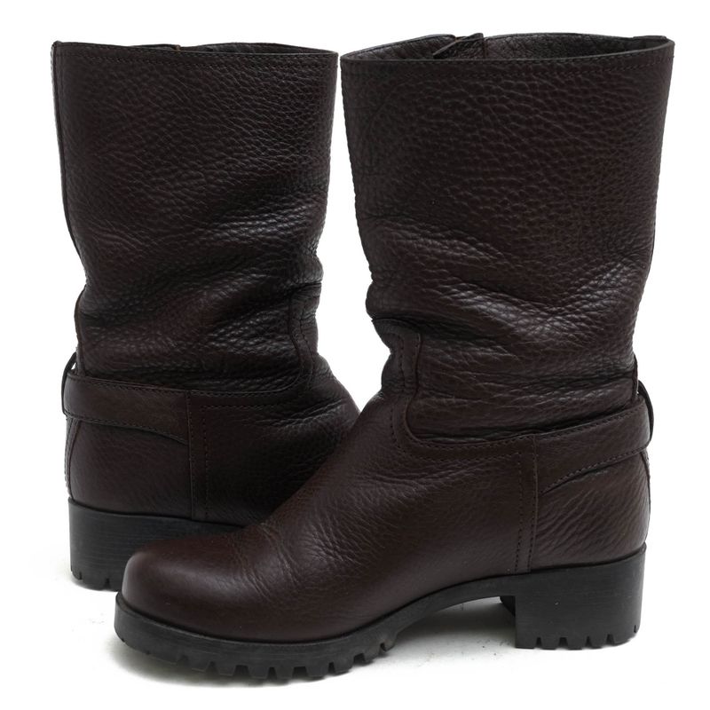Prada Engineer Boots Shoes Women Leather Dark Brown 3 U5785 Daino — view 3