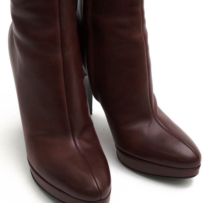 Prada Long Boots Shoes Women Leather Brown Side Zip High Heel — view 5
