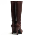 Prada Long Boots Shoes Women Leather Brown Side Zip High Heel — view 4