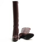 Prada Long Boots Shoes Women Leather Brown Side Zip High Heel — view 7