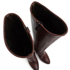 Prada Long Boots Shoes Women Leather Brown Side Zip High Heel — view 6