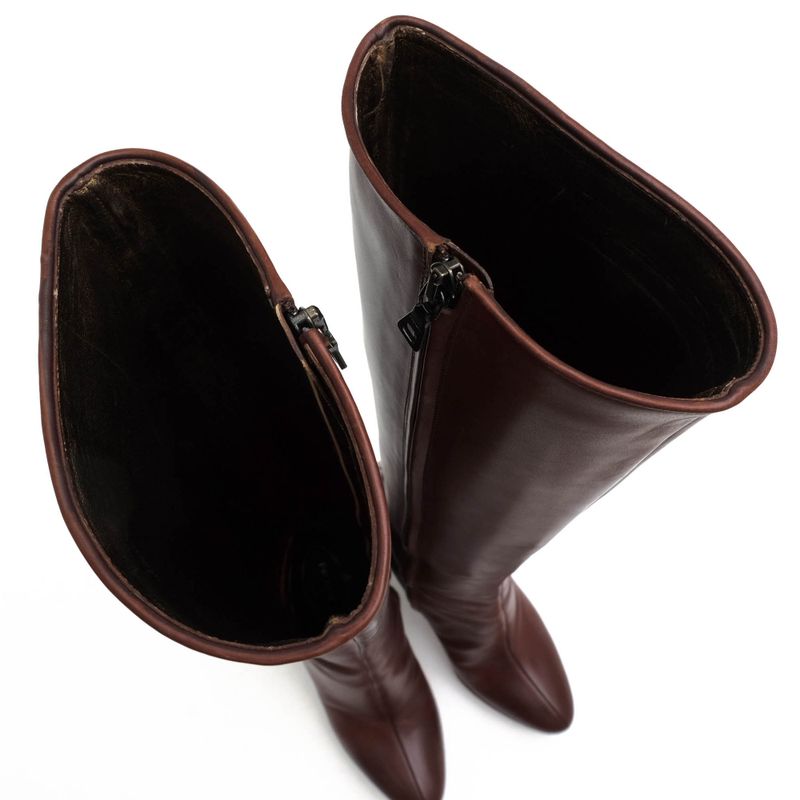 Prada Long Boots Shoes Women Leather Brown Side Zip High Heel — view 6