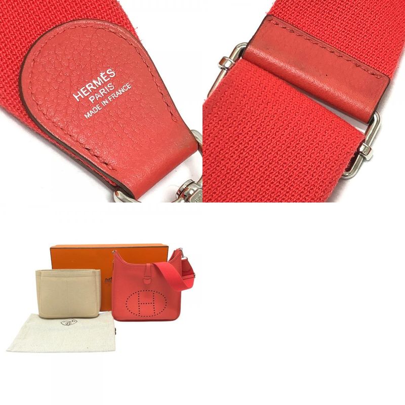 Hermes Shoulder Bag Evelyne PM 3 Taurillon Clemence Rouge Pivoine Red — view 9