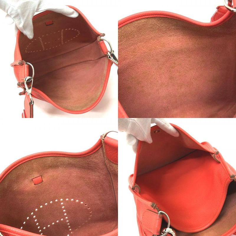 Hermes Shoulder Bag Evelyne PM 3 Taurillon Clemence Rouge Pivoine Red — view 8