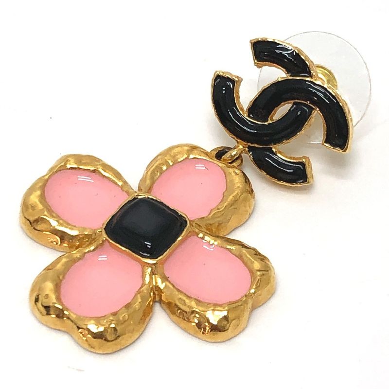 Chanel Coco Mark Flower Jewelry Accessories Earrings Metal Pink — view 4