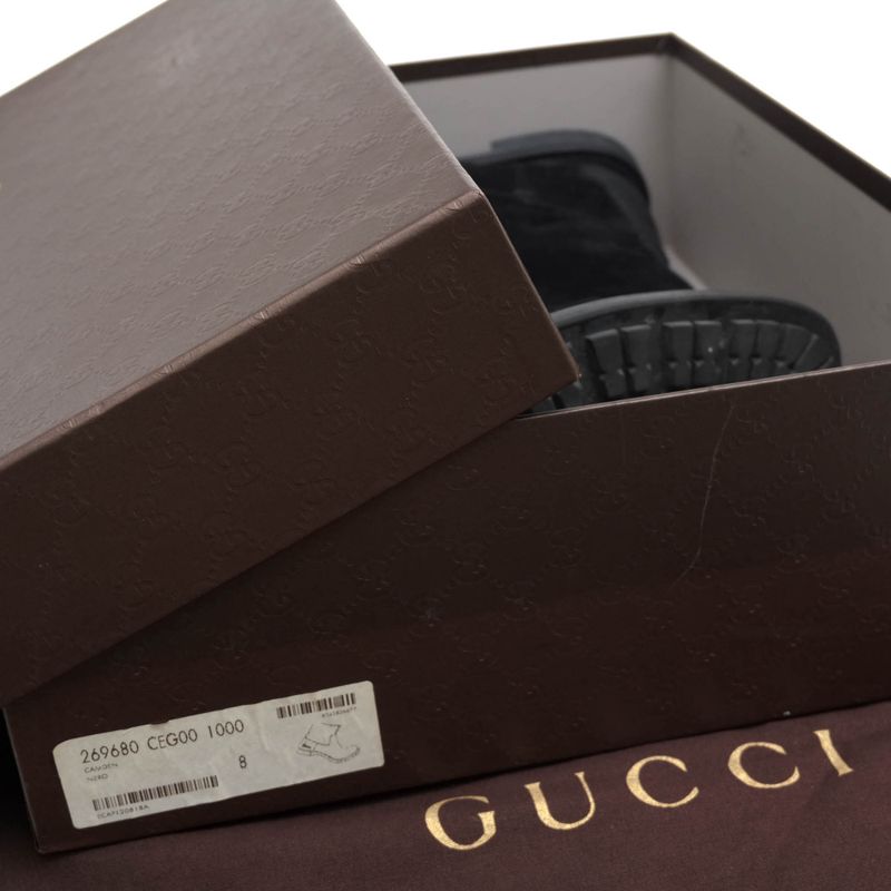 Gucci Pecos Boots Shoes Men Suede Leather Black 98411 Camden Lug — view 9