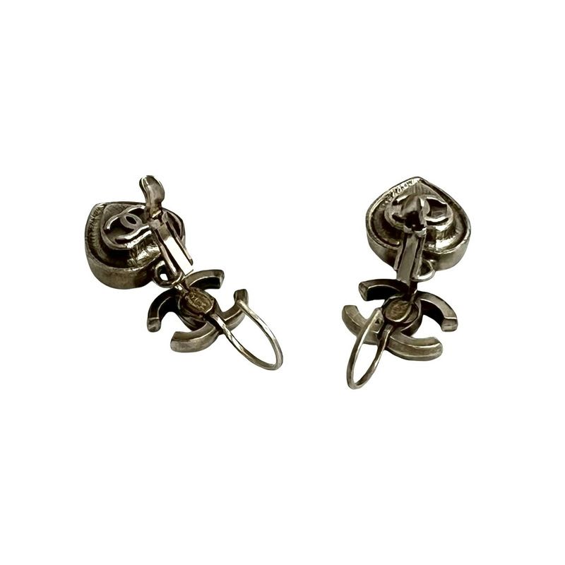 Chanel Coco Mark Heart Motif Plated Earrings Accessories Small 04A — view 6