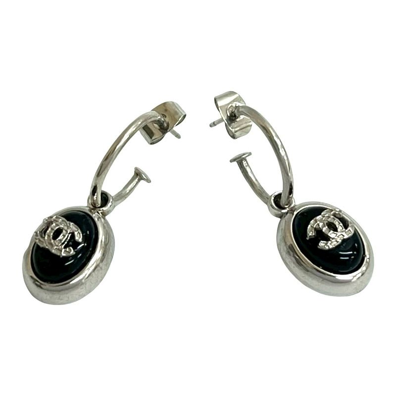 Chanel Vintage Coco Mark GP Earrings Accessories Silver Black 75139 00A — view 4