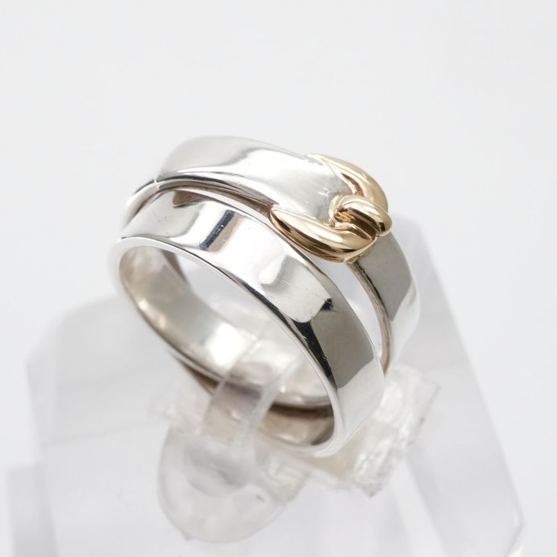Hermes Double Tour Ring AU 750 AG 925 Silver Belt Combination Antique — view 4