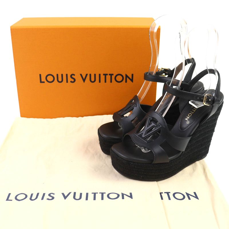 Louis Vuitton Isola Line Ankle Strap Espadrille Wedge Sole Leather Sandals — view 2