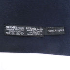 Hermes Silk Angora Horse Harness with All Over Pattern Fringe Scarf Shawl Navy — view 6
