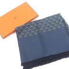 Hermes Silk Angora Horse Harness with All Over Pattern Fringe Scarf Shawl Navy — view 2
