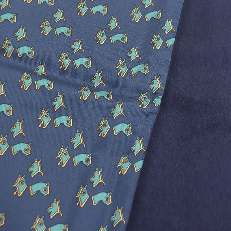Hermes Silk Angora Horse Harness with All Over Pattern Fringe Scarf Shawl Navy — view 5