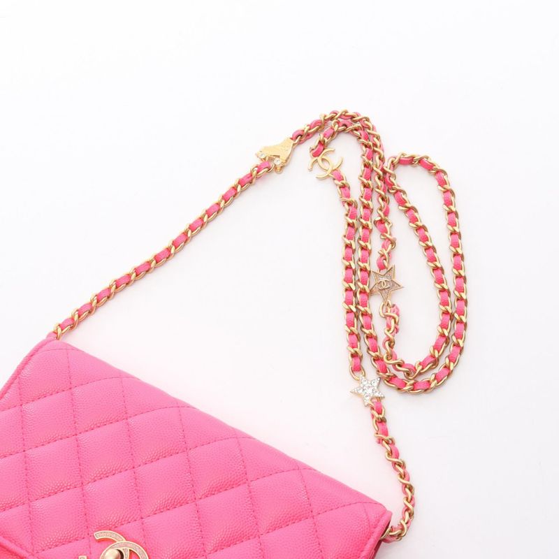 Chanel Shoulder Bag Quilted Ap3694 Fuchsia Pink Caviar Leather — view 7
