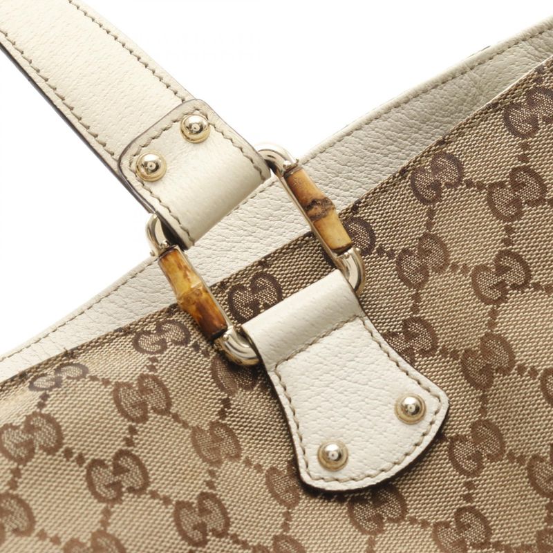 Gucci Tote Bamboo Horsebit GG Canvas Beige Ivory Leather — view 7