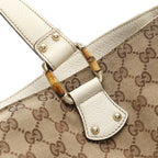 Gucci Tote Bamboo Horsebit GG Canvas Beige Ivory Leather — view 7