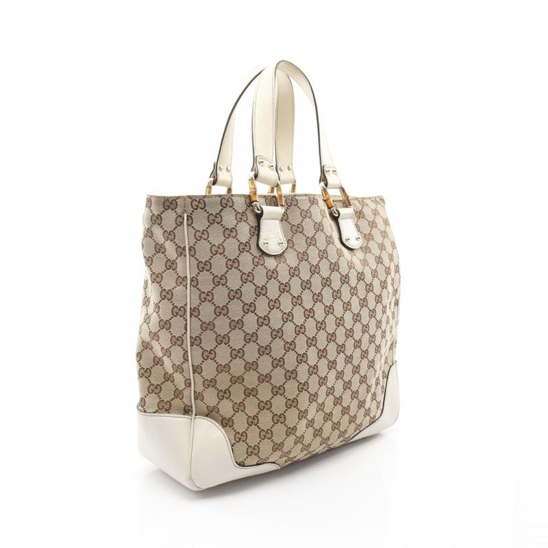 Gucci Tote Bamboo Horsebit GG Canvas Beige Ivory Leather — view 2