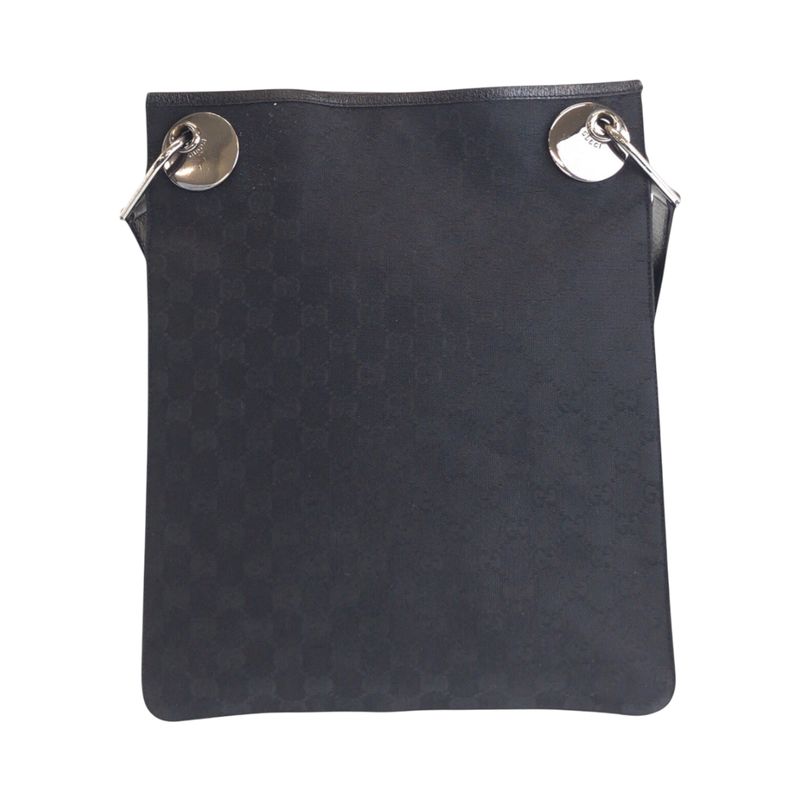 Gucci Black Silver Hardware GG Canvas Leather Shoulder Bag Pochette — view 2