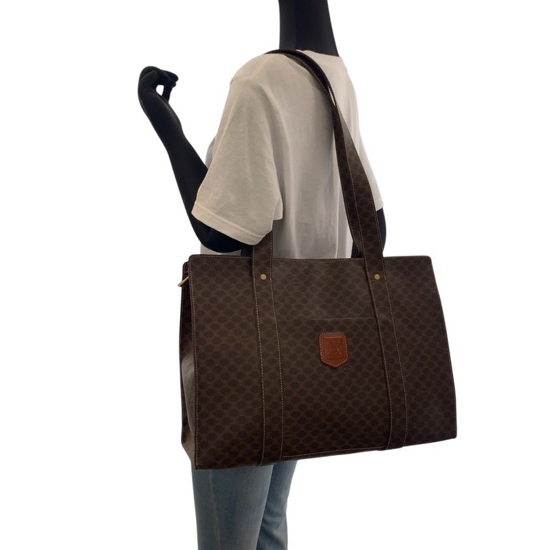 Celine Vintage Macadam Pattern Brown Gold Hardware Mc96 Tote Bag — view 7
