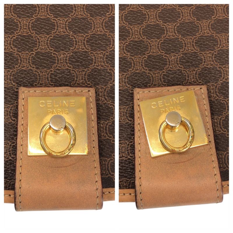Celine Vintage Macadam Brown Gold Hardware Leather Shoulder Bag Pochette — view 5