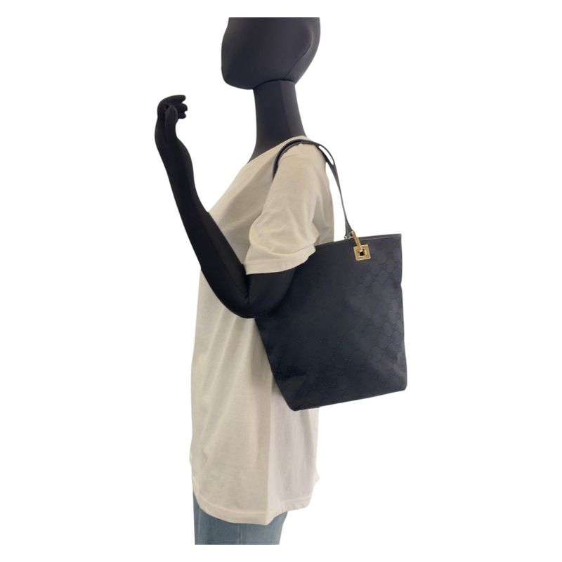 Gucci Black Gold Hardware GG Canvas Leather 002 1099 Tote Bag — view 5