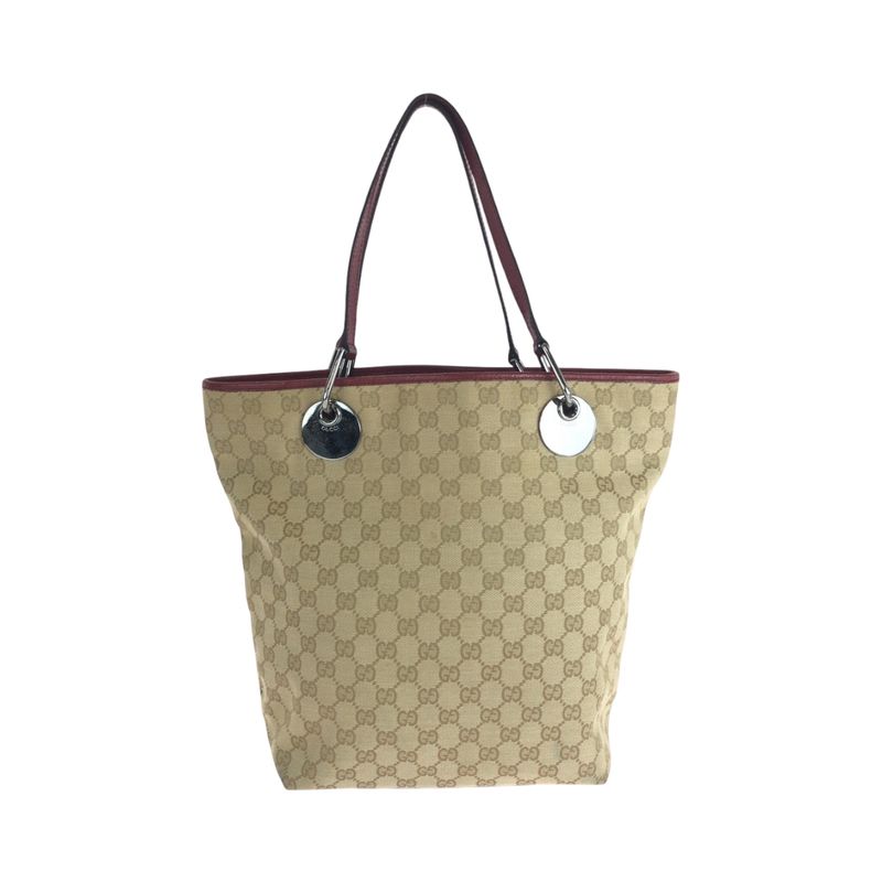 Gucci Beige Red Silver Hardware GG Canvas Tote Bag Handbag — view 2