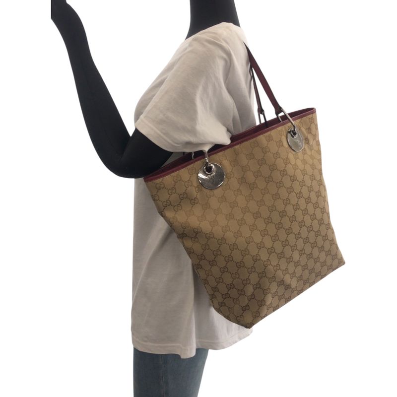 Gucci Beige Red Silver Hardware GG Canvas Tote Bag Handbag — view 7