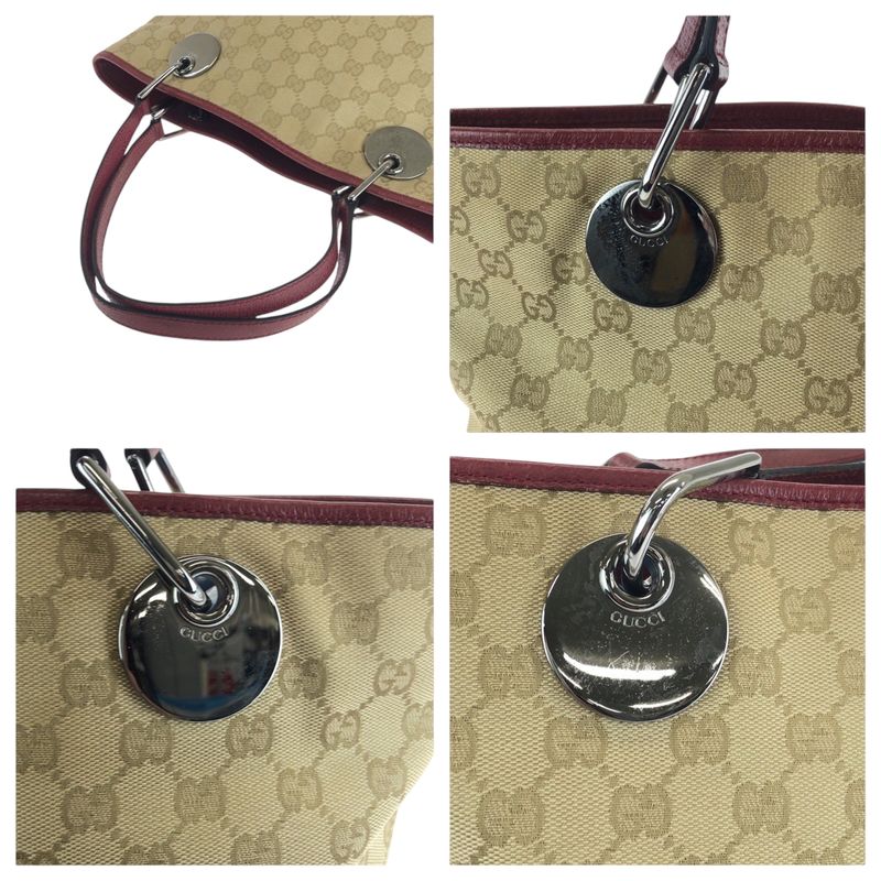 Gucci Beige Red Silver Hardware GG Canvas Tote Bag Handbag — view 5