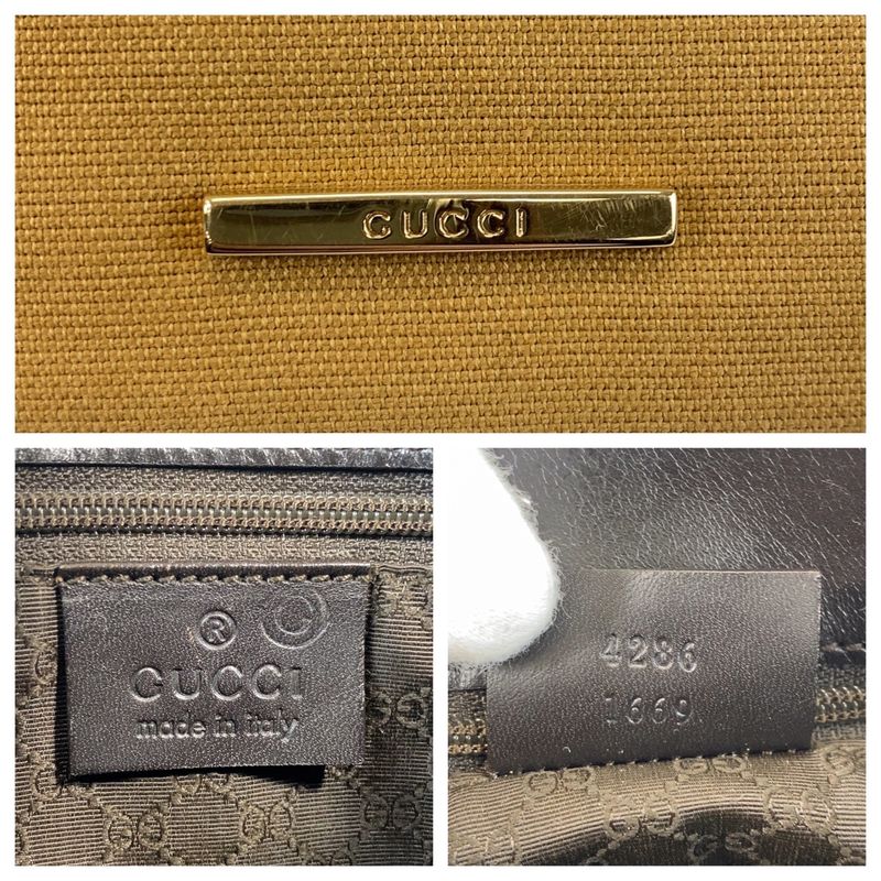 Gucci Sherry Line Camel Black Gold Hardware Canvas Leather 4286 Shoulder Bag — view 4