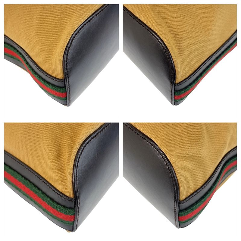 Gucci Sherry Line Camel Black Gold Hardware Canvas Leather 4286 Shoulder Bag — view 3