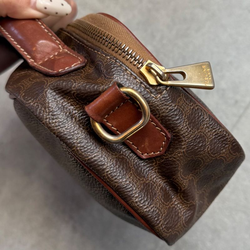 Celine Macadam Pattern Vintage Mini Handbag Pouch Triomphe Calf Leather Brown — view 7