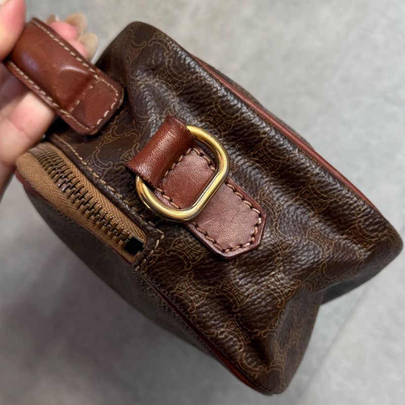 Celine Macadam Pattern Vintage Mini Handbag Pouch Triomphe Calf Leather Brown — view 8