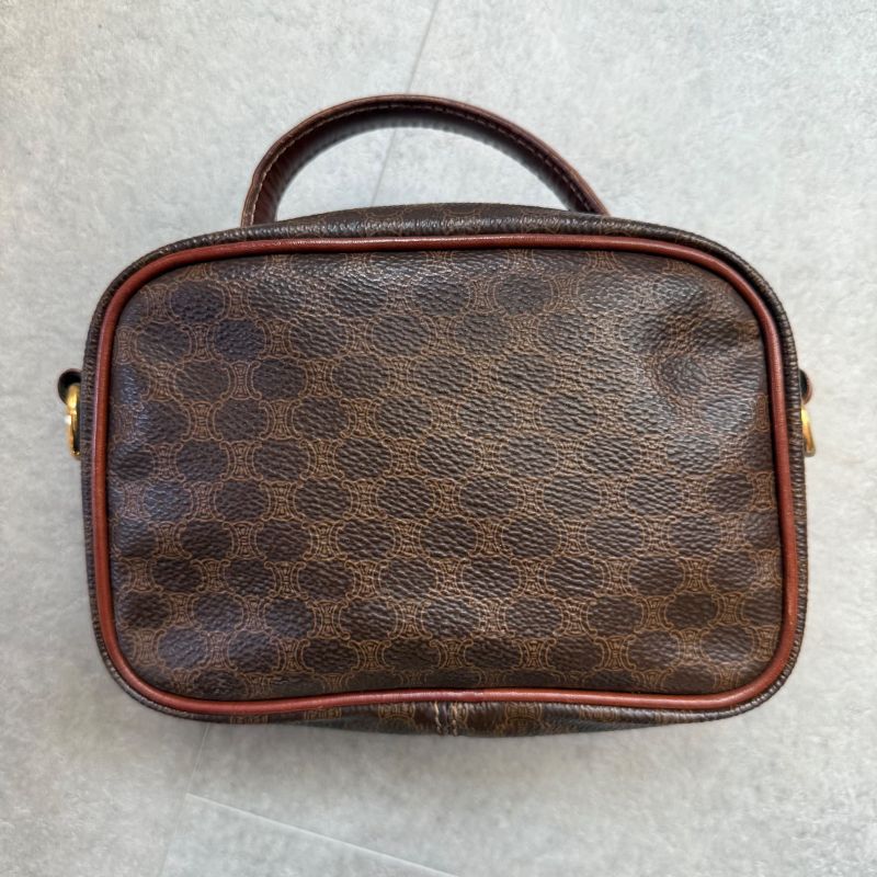 Celine Macadam Pattern Vintage Mini Handbag Pouch Triomphe Calf Leather Brown — view 6