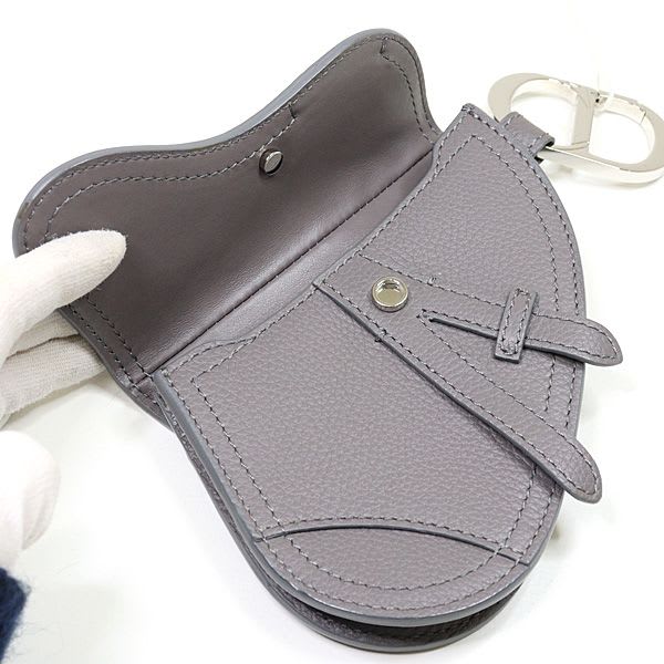 Dior Saddle Pouch Leather Gray CD Hook Hardware Mini Accessory — view 7