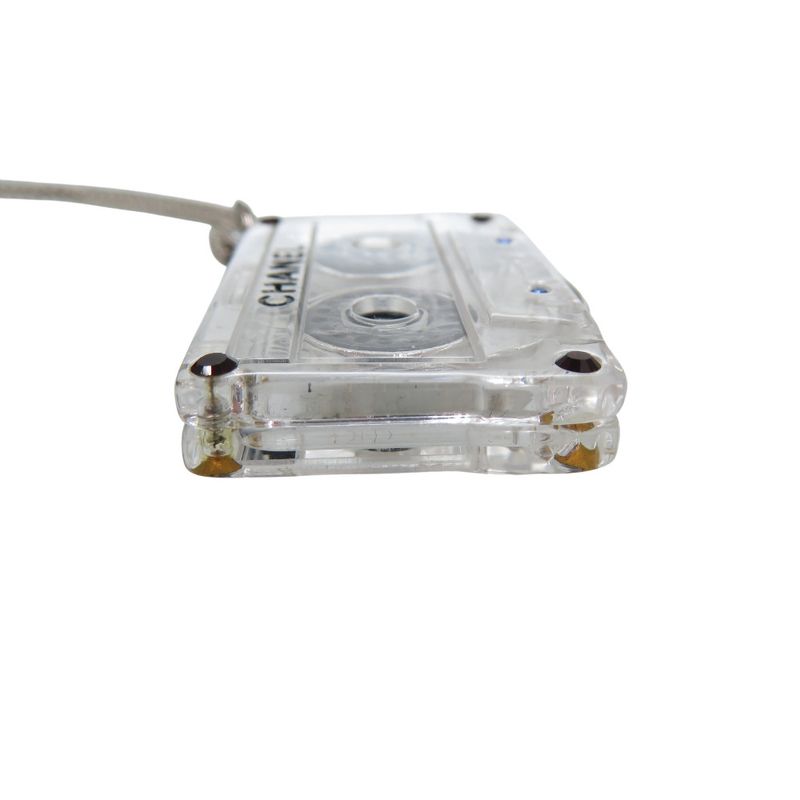 Chanel Cassette Tape Rhinestone Necklace Plastic Clear 1434 — view 8