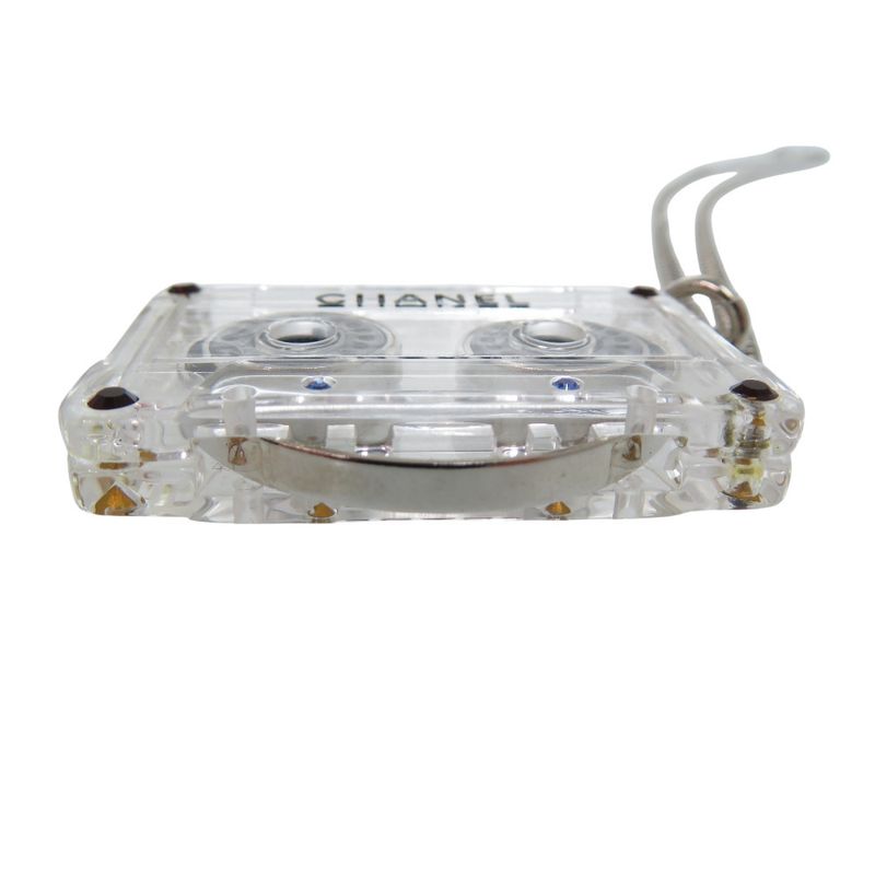 Chanel Cassette Tape Rhinestone Necklace Plastic Clear 1434 — view 6