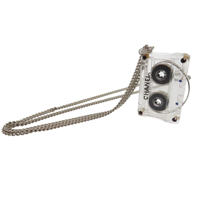 Chanel Cassette Tape Rhinestone Necklace Plastic Clear 1434 — view 5