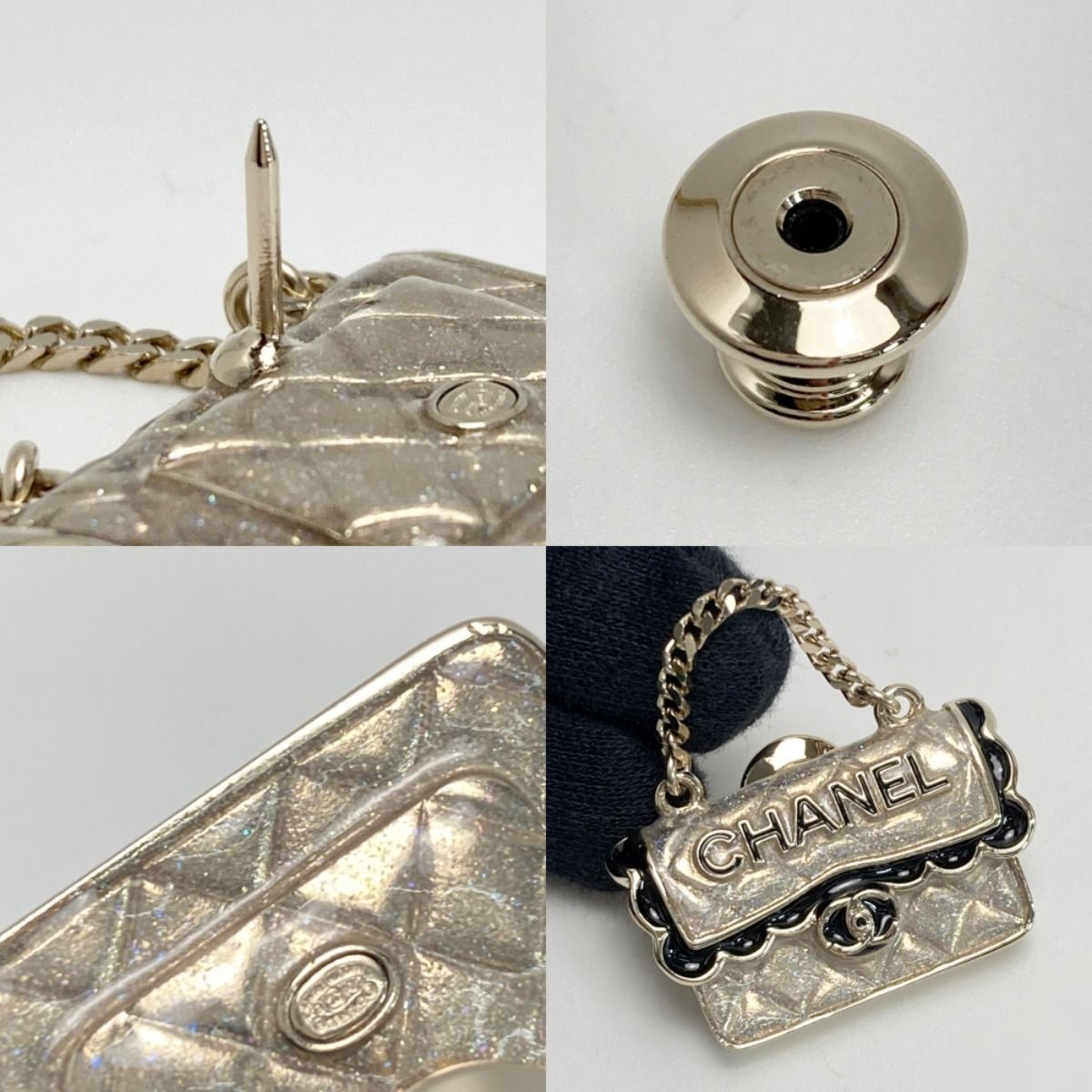 Chanel Quilted Bag Motif Pin Brooch C24 B Gold GP — view 7