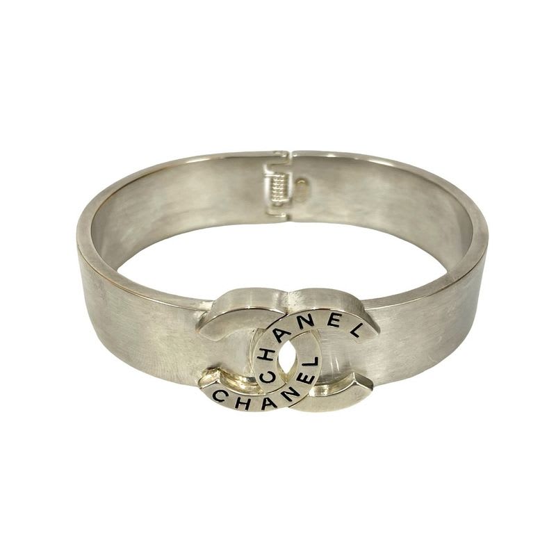 Chanel Vintage Coco Mark Logo Metal Bangle Bracelet 96P — view 6