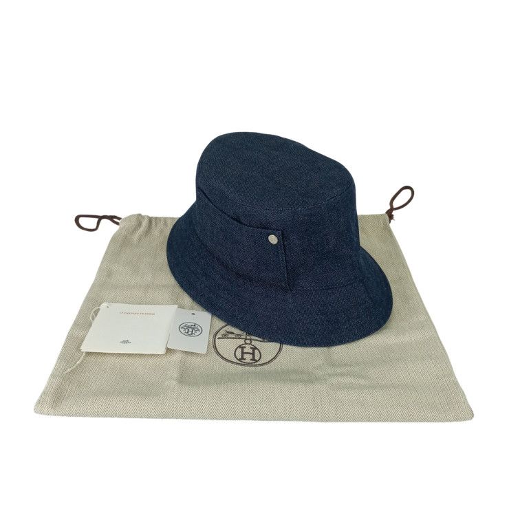 Hermes Hat Helen Silky N Indigo 100% Cotton Bucket Silver — view 9