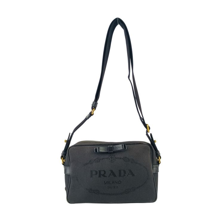 Prada Crossbody Bag Logo Jacquard Shoulder 1 Bh089 Black Canvas Leather — view 5