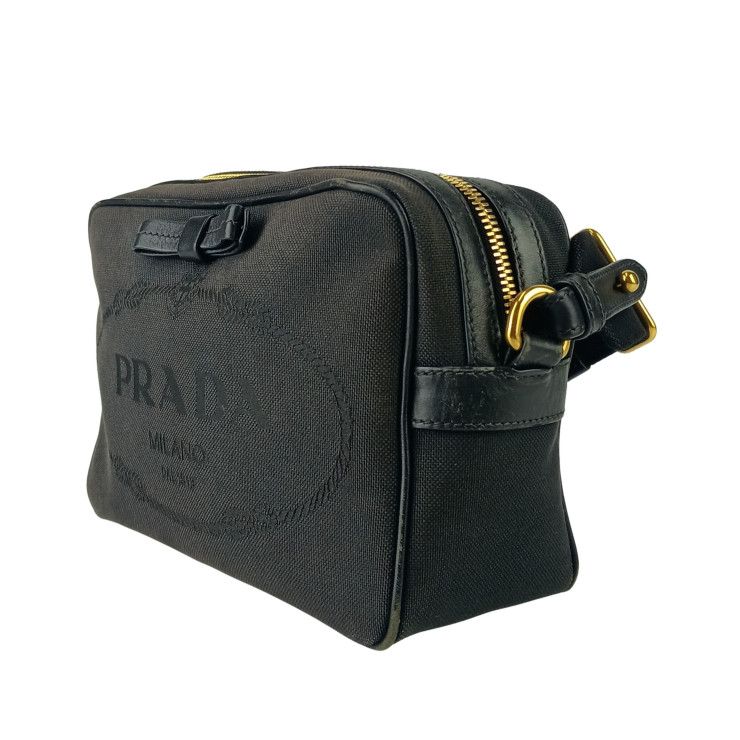 Prada Crossbody Bag Logo Jacquard Shoulder 1 Bh089 Black Canvas Leather — view 2