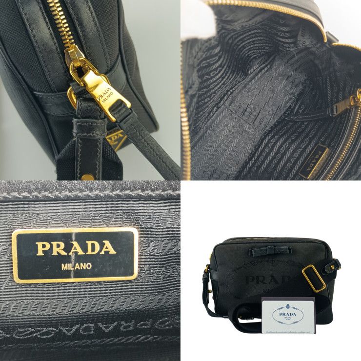 Prada Crossbody Bag Logo Jacquard Shoulder 1 Bh089 Black Canvas Leather — view 9